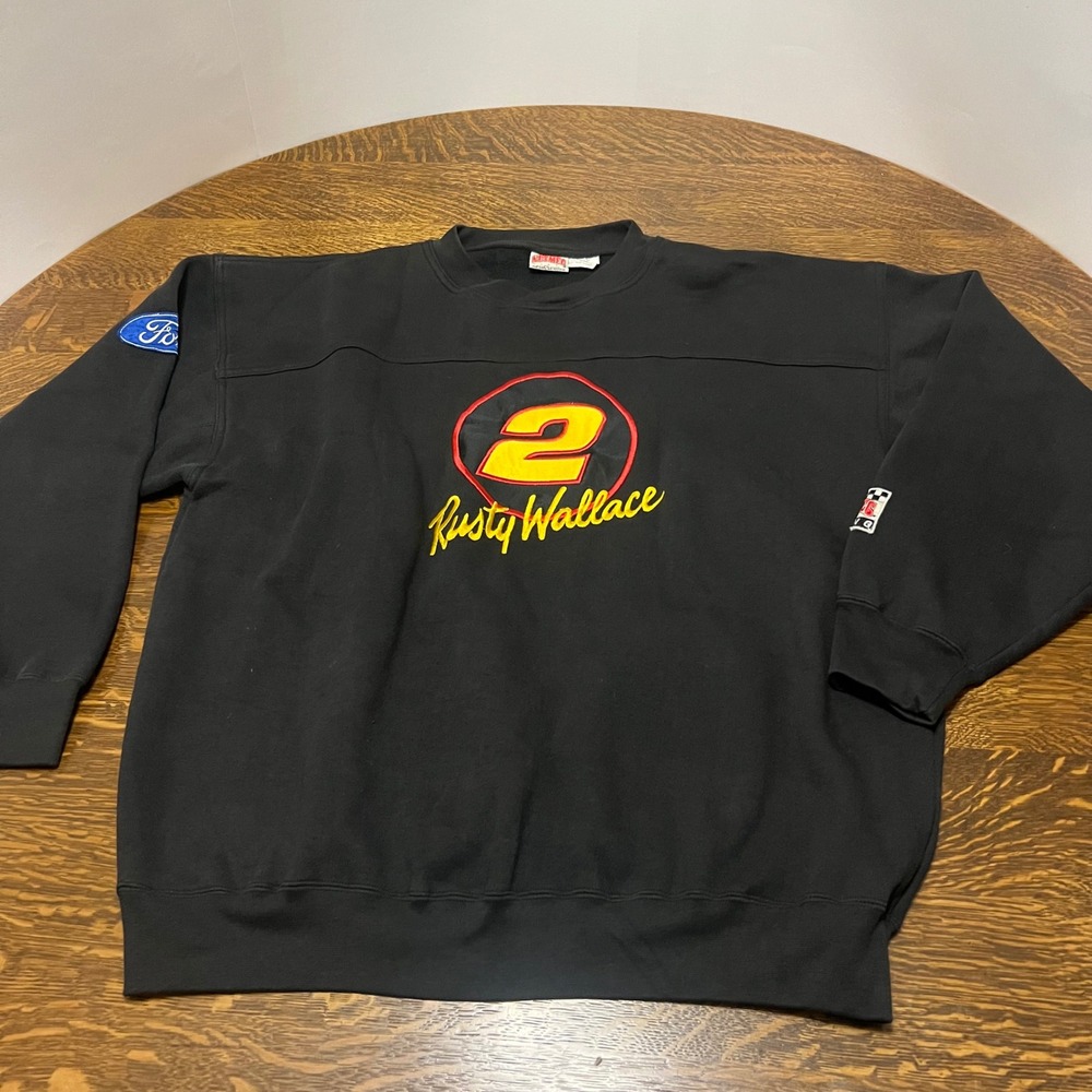 Nutmeg Mills Sweatshirt Mens XL Black Rusty Wallace NASCAR Racing Ford Vintage